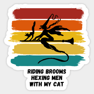 Sunset Witch Riding Brooms Hexing Men with My Cat Sticker